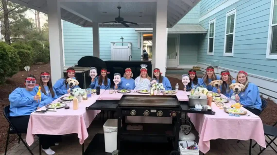 Private hibachi bachelorette dinner party setup by the beach in Inlet Beach, FL